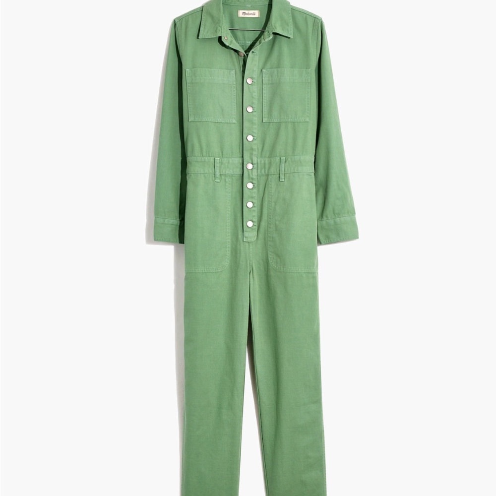 Madewell green denim jumpsuit